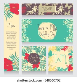 wedding set in tropical style, vector illustration