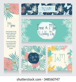 wedding set in tropical style, vector illustration