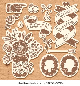 Wedding set of vintage design elements. Vector illustration.