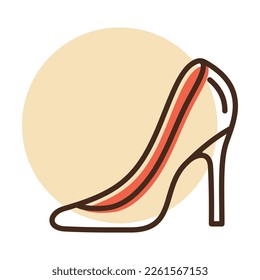 Wedding shoe of the bride with high heels isolated icon. Vector illustration, romance elements. Sticker, patch, badge, card for marriage, valentine