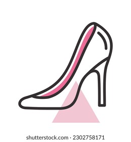 Wedding shoe of the bride with high heels isolated icon. Vector illustration, romance elements. Sticker, patch, badge, card for marriage, valentine