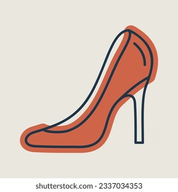 Zapato de casamiento de la novia con tacones altos aislados icono. Ilustración vectorial, elementos románticos. Pegatina, parche, insignia, tarjeta para el matrimonio, valentina