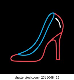 Zapato de casamiento de la novia con tacones altos aislado en un icono de fondo negro. Ilustración vectorial, elementos románticos. Pegatina, parche, insignia, tarjeta para el matrimonio, valentina