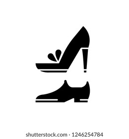 Wedding shoes black icon, vector sign on isolated background. Wedding shoes concept symbol, illustration 