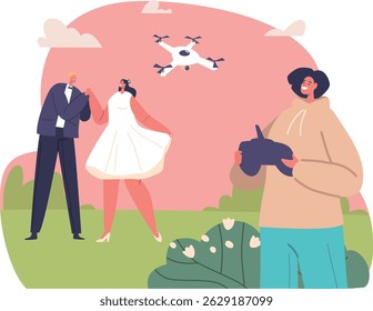 Hochzeitsaufnahme mit Drohne, Vektorgrafik