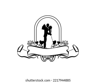 Wedding silhouette banner element design