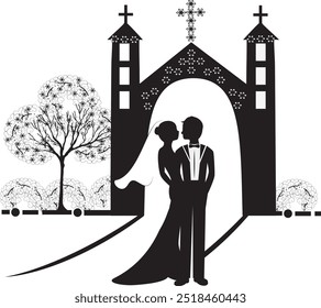 wedding silhouette in black with white