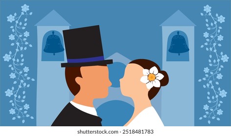 wedding silhouette with colors blue