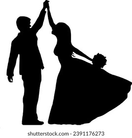 wedding silhouette, couple vector, wedding scene