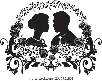 wedding silhouette with flourishes in black