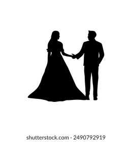 wedding silhouette of man holding woman's hand rear view vector