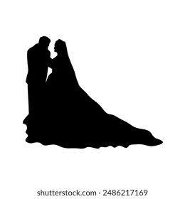 wedding silhouette of a man kissing a woman's hand side view vector