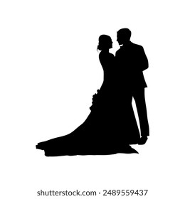 wedding silhouette of man and woman dancing looking at each other vector