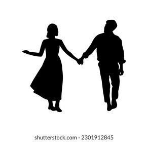 Wedding silhouette print. Groom and bride love couple vector icon. Black simple people shape, engraving design.