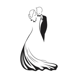 Wedding Silhouette Vector Line Art. Beautiful Bride. Bride Icon