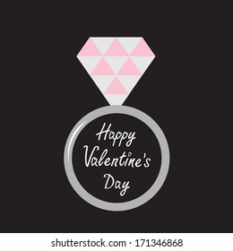 Wedding silver ring with diamond. Happy Valentines Day card. Vector illustration. 