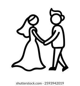 Wedding sketch icon bride and groom dancing love and unity