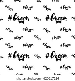 Wedding social media illustration, seamless pattern with groom hashtag. Vector fashion backdrop, isolated elements on white background.