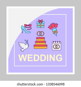 Wedding social media posts mockup. Get married. Marriage. Advertising web banner design template. Social media booster, content layout. Isolated promotion border, frame with headlines, linear icons