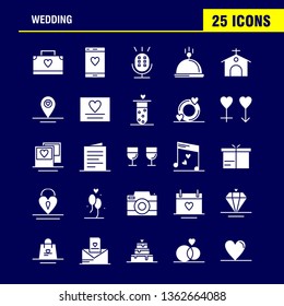 Wedding Solid Glyph Icons Set For Infographics, Mobile UX/UI Kit And Print Design. Include: Bag, Hand Bag, Love, Mobile, Cell, Love, Mic, Icon Set - Vector