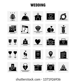 Wedding Solid Glyph Icons Set For Infographics, Mobile UX/UI Kit And Print Design. Include: Bag, Hand Bag, Love, Mobile, Cell, Love, Mic, Icon Set - Vector