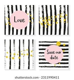 Wedding Sparkle. Holiday Concept. Stripe Carnival Paint. December Magazine Set. Black Glow Illustration. White Premium Starburst. Golden Vintage Cover. Golden Wedding Sparkle