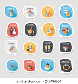 Wedding speech bubble flat design background set, eps10