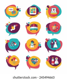 Wedding speech bubble flat design background set, eps10