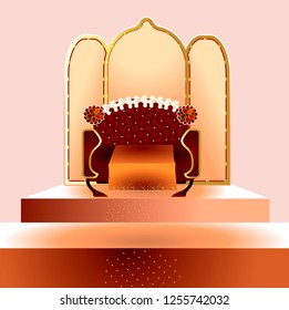 Wedding stage and decor.South Indian (Tamil, Telugu, Kannada, Malayalee, or Kerala wedding. Antique Indian  design. Vector illustration.