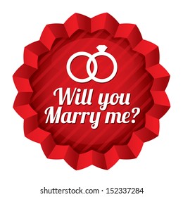 Wedding star. Will you marry me sticker with rings. Engagement vector illustration. Isolated on white.