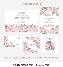 WEDDING STATIONERY Floral Template Vector Illustration Set