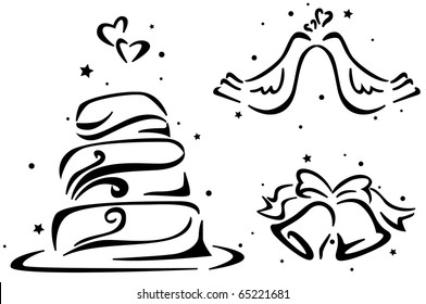 Wedding Stencil Featuring a Wedding Cake, Wedding Bells, and a Pair of Doves