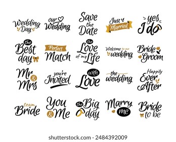 Wedding Sticker Lettering Vector Set