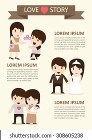 Wedding story cute cartoon with infographics style