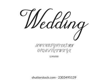 Wedding style font design, set of alphabet letters and numbers vector illustration