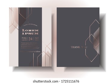 Wedding styles that the couple must look for Geometric pattern, hexagon pattern, rose gold line pattern, arranged in a modern style on dark blue background. illustration/Vector