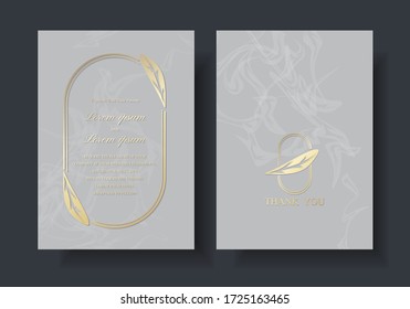 Les styles de mariage que le couple doit rechercher motif géométrique Zone de texte ovale décorée de feuilles d'or brillant sur fond gris. Concepts élégants et coûteux. Illustration