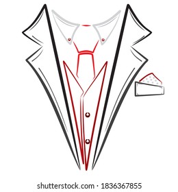 Wedding Suit With Necktie Vector Illustration. Men Suit Vector Outline Illustration.