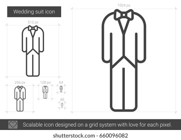 Wedding suit vector line icon isolated on white background. Wedding suit line icon for infographic, website or app. Scalable icon designed on a grid system.
