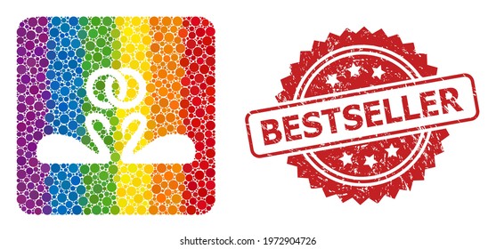 Wedding swans collage icon of spheric spots in various sizes and LGBT color tinges, and Bestseller grunge rosette seal imitation. A dotted LGBT-colored Wedding swans for lesbians, gays,