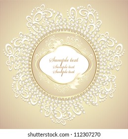 Wedding or sweet frame with pearls petals and lace in gold colors
