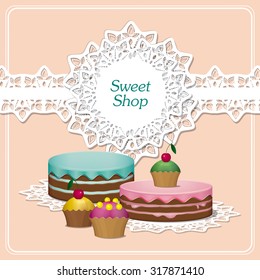 Wedding sweet set; bakery Set; signboard, cakes, muffins;