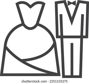 Wedding symbol. Bride and groom clothes line icon