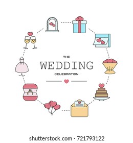 Wedding symbols set. Wedding concept design with icons in thin line style.