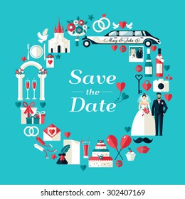 Wedding symbols set. Flat icons for your wedding design.