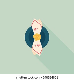 wedding tableware flat icon with long shadow,eps10
