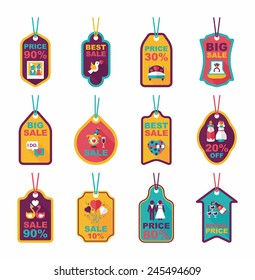 Wedding tag flat design background set, eps10