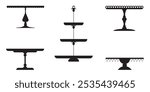 Wedding Tea Cake Platter, Isolated Stand Tray Silhouette. Retro Table Stand, Pedestal And Display Plate For Desserts, Sweet Food And Pastries. Serving Cake Display Platter, Tiered Stand