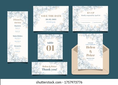 Hochzeitsvorlagenkollektion mit Blumen,