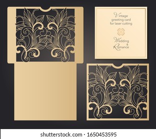 Wedding template cut invitation. Laser cutting of paper. Mockup Invitation Card Cutout Silhouette